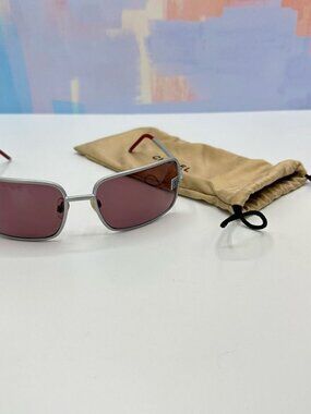 Rare Vintage Chanel Gray Frame Red Lens Sunglass with Original Dust Bag